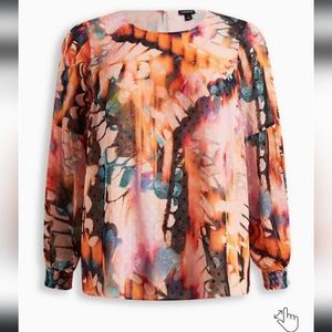 Torrid Chiffon Clip Dot Blouson Sleeve Blouse